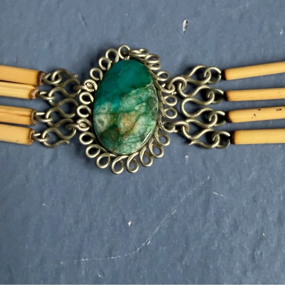 Vintage Peruvian Bamboo and Jasper  Bracelet - Picture 2 of 7